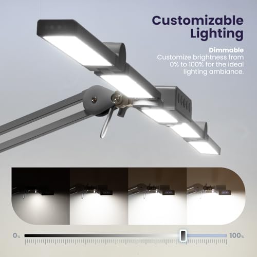 Neatfi Pro LED Desk Lamp | 3,000 Lumens | Dimmable | 360 SMD LEDs, 30W, CRI 95 | Adjustable Light Modes | Task Lamp for Home Office, Study, Workstation (Silver, 44-Inch, CCT with Clamp) - Image 6