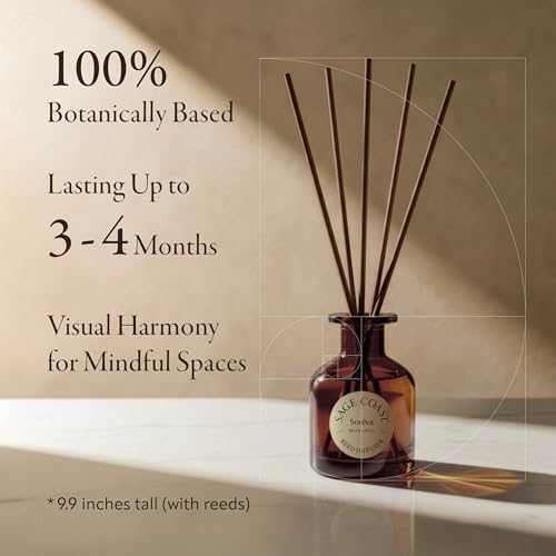 Soréva Sage and Sea Salt Reed Diffuser Set, Ocean Mist Scent, Plant-Based Oils, 120-Day Relaxing Home Fragrance for Bedroom Bathroom & Office, Gift Set with 7 Diffuser Sticks, 4.39 fl oz - Image 3