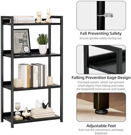 NUMENN Bookshelf, 4 Tier Freestanding Shelving Unit, Black - Image 5