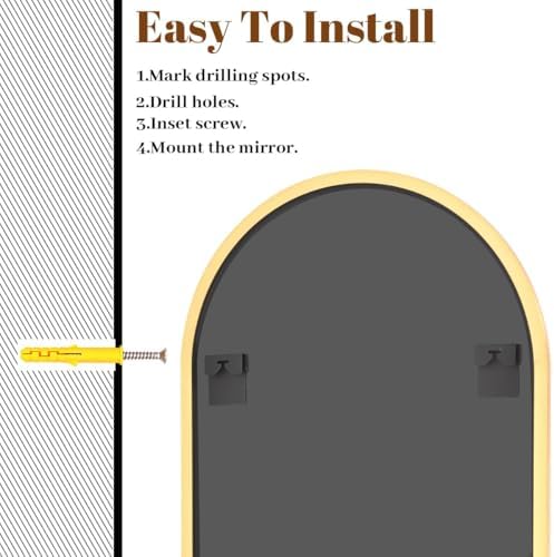 VooBang Arched Wall Mirror, 30 x 38 inch Arch Bathroom Mirror Gold - Image 6