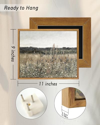 InSimSea Framed Canvas Wall Art Vintage Decor, Wildflower Field Canvas Wall Art Paintings Prints, Rustic Landscape Wall Decor for Bathroom Office Dining Room, 9"x11" - Image 5