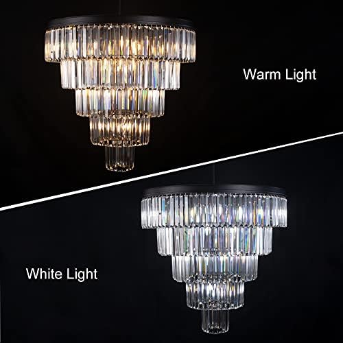 TOCHIC 10 Light Large Crystal Chandelier 31.5 inch, 5-Tier Contemporary Modern Black Crystal Chandeliers, Raindrop K9 Round Ceiling Light for Bathroom,Staircase, Entryway, Dining Room, Foyer, Kitchen - Image 4