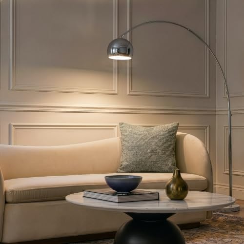 Brightech Olivia Floor Lamp - Chic Arc Lamp with Rounded Spolight Head and Marble Base for Living Room, Tall Standing Lamp with LED Light Bulb for Bedroom Reading, Boho Home Decor for Office - Chrome - Image 2