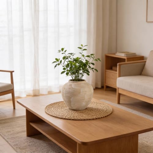 Rustic Ceramic Vintage Farmhouse Vase for Decor (Large Ribbed Whitewash) - Image 7