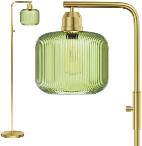 66" Dimmable Gold Standing Lamp with Green Ribbed Glass for Living Room by Karjoefar