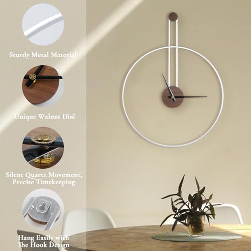 DRELIFAM Modern Wall Clock Large Wall Clocks with Walnut Dial Silent Non-Ticking for Living Room Home Decor Bedroom Kitchen Office 21.7''×28.7'' (Silver, Large) - Image 5