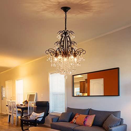 WUZUPS Crystal Chandelier 5-Light Pendant Ceiling Light Modern Lighting Fixture for Bedroom Hallway Bar Kitchen Bathroom, H 22.6'' x W 19.2'', E12 Base, Black - Image 7