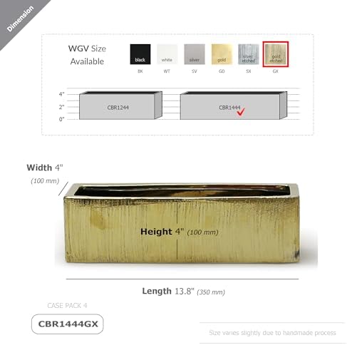 WGVI Long Rectangle Ceramic Planter Vase in Gold Etched 14" x 4" x 4"H, Rectangular Box Block Terrarium Pot, Flower Arrangement, Tabletop Centerpiece, Home Decor Organization Container, 4 Pcs. - Image 3