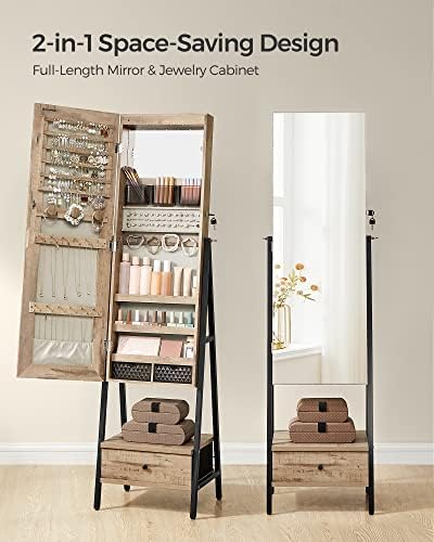SONGMICS LED Mirror Jewelry Cabinet Armoire, Freestanding Lockable - Image 3