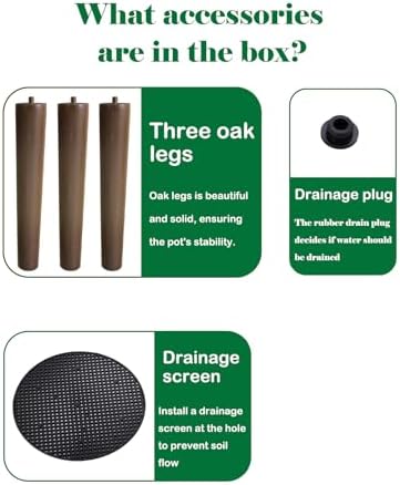 12 Inch Plant Pot with Oak Wood Stand, Large Planter for Indoor Plant, Simple Modern Flower Pot Flower Pot with Drainage Hole for Outdoor - Image 6