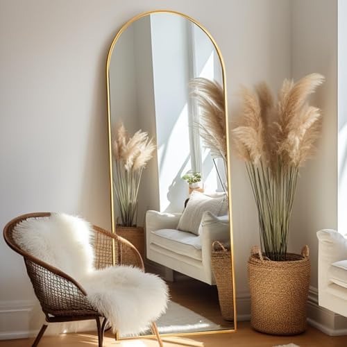 Prywot Arched Full Length Mirror Free Standing, 57"x20" Floor Mirror, Gold by Prywot