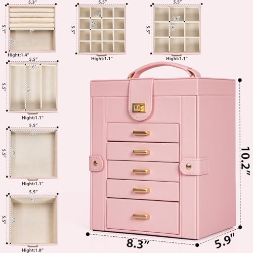 AKOZLIN 6-Tier Jewelry Box Organizer 5 Drawers Storage Light Pink Regular - Image 5