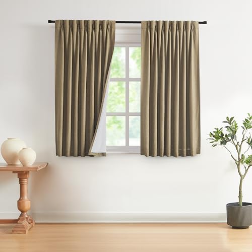 Vision Home Brown Pinch Pleated Full Blackout Curtains Linen Blended Room Darkening Window Curtains 63 inch for Living Room Bedroom Thermal Insulated Pinch Pleat Drapes with Hooks 2 Panel 40" Wx63 L by VisionHome