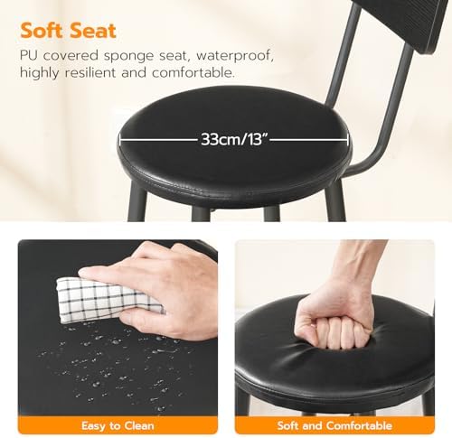 HOOBRO Bar Stools, Set of 2 Bar Stools with PU Upholstered, Bar Chairs with Footrest and Back, 26" Barstools for Kitchen Island, Dining Room, Easy to Assemble, Black BK31BY01G2 - Image 6