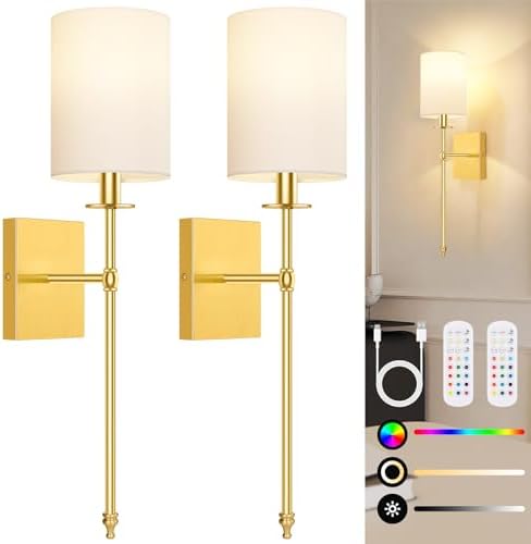 Battery Operated Wall Sconces Set of 2, Rechargeable Sconces with Remote by BestChoiceforYourLife