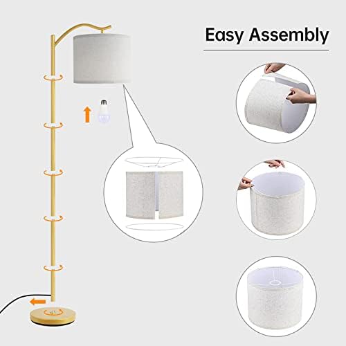 BoostArea Floor Lamp for Living Room,LED Arched Standing Lamp,Tall Modern Standing Lamp with Linen Shade,E26 Socket,Footswitch,Mid Century Gold Floor Lamps for Bedrooms,Office,Double-Layer lampshade - Image 7