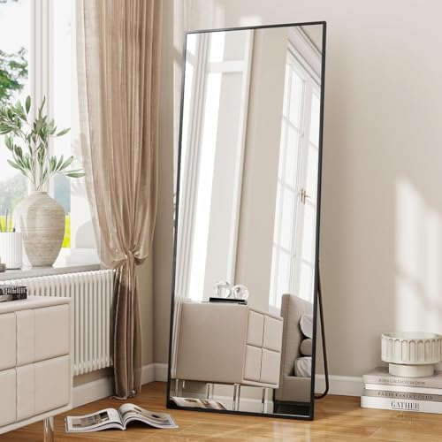 VooBang Full Length Mirror, 71" x 26" Floor Mirror with Stand, Aluminum Alloy Frame Full Body Mirror, Standing Hanging or Leaning Against The Wall for Bedroom Living Room, Black by VooBang