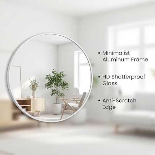 HARRITPURE 24 Inch Round Mirror White Circle Bathroom Mirror - Image 3