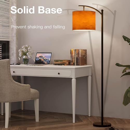 Arc Floor Lamp Orange autumn old watercolor texture painted marbled vintage grunge Modern Tall Standing Lamp Dimmable with Remote Adjustable Drum Shade Footswitch for Living Room Bedroom Office - Image 5