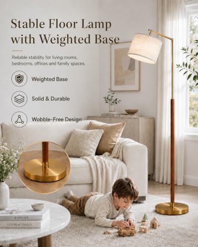 Real Wood Floor Lamps for Living Room, Mid Century Modern Arc Floor Lamp - Image 4