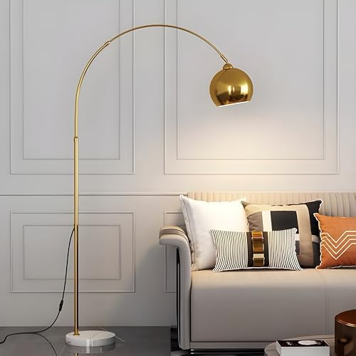 LightInTheBox Gold Modern Arc Floor Lamp, 70.9in Arc Floor Lamp with Inner Gold Metal Shade and White Marble Base, Arc Lamps Floor Standing with 5W Bulb, Over Couch Lamp for Living Room, Bedroom by LTLIGHTS