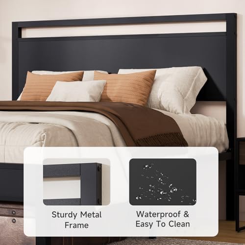 Z-hom Upgraded King Size Bed Frame, Heavy Duty Metal Sturdy King Bed Frame with Modern Wood Headboard & Footboard, Stable Platform Bed Furniture Bed Storage, No Noise, No Box Springs, Black - Image 4