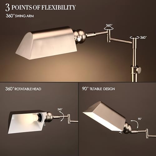 O’Bright Arcadia - Pharmacy Floor Lamp, Full Range Dimming, Swing Arm Task Lamp, E26 Socket, Bulb Replaceable, Adjustable Height 47” to 55”, 360° Rotatable Shade, All-Metal Design, Brushed Nickel - Image 2