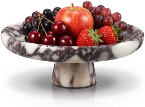 Marble Decorative Fruit Bowl for Kitchen, Decorative Stone Pedestal Bowl, Natural Marble Footed Fruit Holder for Dining Table, Countertop and Home Decor Organization by Ferrochef