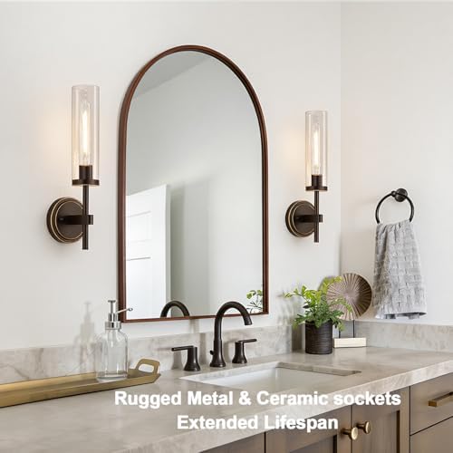 MOKATNG Wall Sconces Set of Two, Oil-Rubbed Bronze Bathroom Sconces with Clear Glass, Hardwired Sconces Wall Decor Set of 2, Modern Wall Light Fixtures for Bathroom Mirror Living Room Bedroom Hallway - Image 3
