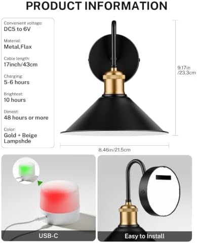 SAIMAND Battery Operated Wall Sconces Set of 2,Wireless Rechargeable Lights - Image 6