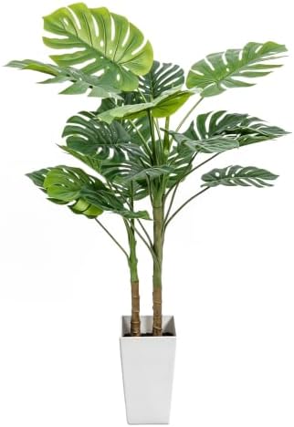 5FT Fake Monstera Plant with White Planter & Thickened Trunk by BRIBAY
