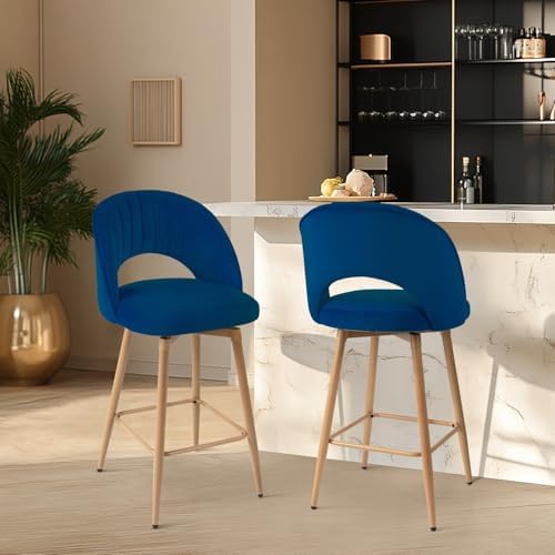 Swivel Bar Stools Set of 4, Counter Height Barstools for Kitchen Island, 26" Seat Height Bar Chairs for Dining Room, Upholstered Bar Stool with Back and Footrest, Blue - Image 7