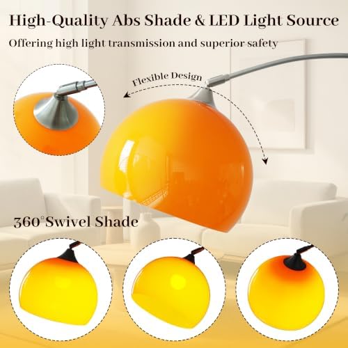 Arc Floor Lamp, Mid Century Orange Arch Standing Lamps Sunset Retro Arched Floor Lamp Curved for Bedroom Living Room - Image 3