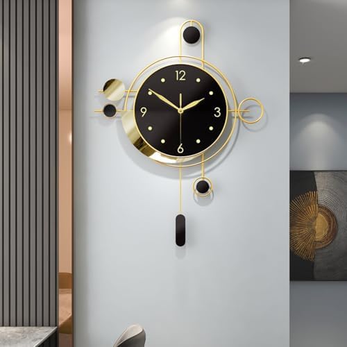 Wall Clock with Pendulum,Silent Non Ticking Battery Operated Modern Large Wall Clocks for Living Room Bedroom Farmhouse Office Kitchen Home Wall Decor-15.7x21.6Inch(Golden) by Unknown