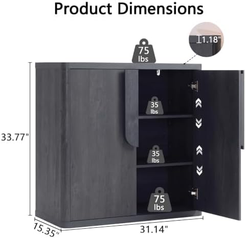 62.28'' Sideboard Buffet Cabinet W/Storage, Modern Accent Cabinets W/Curved Handles & Adjustable Shelves, 4 Doors Coffee Bar Buffet Table Credenza for Living Room Kitchen Hallway, Dark Grey - Image 3