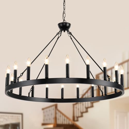 Wagon Wheel Chandeliers 40" 20-Light Large Black Farmhouse Chandelier by VBKKLighting