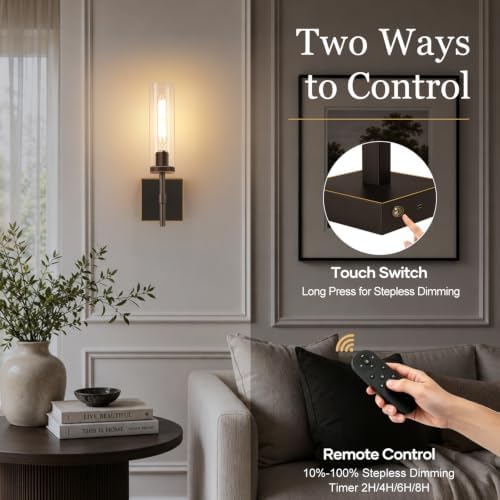 Battery Operated Wall Sconce Set of 2 with Remote Control,Fast Charging,Wireless Wall Lights for Living Room Bedroom Hallway,Oil-Rubbed Bronze - Image 6