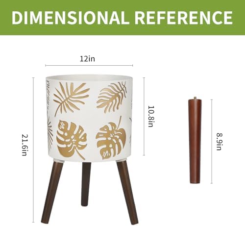 12 Inch Planter, Plant with Stand, Large Planters for Indoor Plants,Flower Pot with Drainage Holes for Outdoor,White and Gold - Image 2