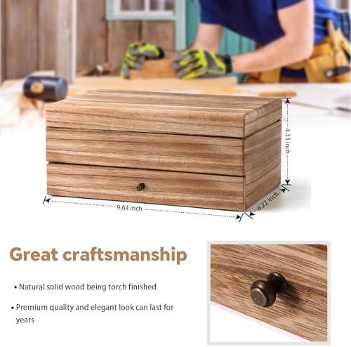 Meangood Jewelry Box Organizer for Women, 2 Layer Large Jewelry Storage Case, Rustic Wooden Jewelry Box with Mirror & Ring Tray for Necklace Earring Bracelets Rings, Vintage Style (Torched Wood) - Image 6