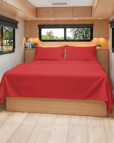 Short Queen Size 4 Piece Bed Sheet Set - RV Short Queen Sheets - Red by CGKUnlimited