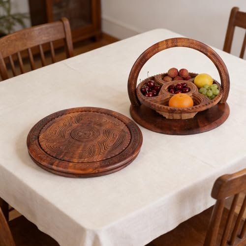 Handmade 14" Foldable Wooden Basket, Collapsible Fruit Basket - Image 2