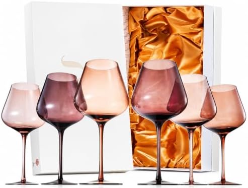 Venus Wine Glass Sets, 20oz Glasses Set of 6 Melanin Brown Colored for Her, Mom, Wife, Girlfriend, Mama, Special Celebrations Color Drinkware Unique Style Tall Stemmed Amber Colors Bronze Glassware by Khen