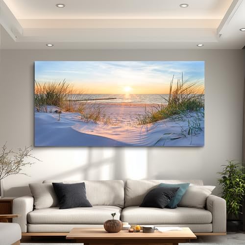 Canvas Wall Art For Living Room Super Large Size Wall Decor For Office Canvas Art Framed Pictures Artwork Blue Sun Beach Grass Ocean Landscape Paintings Bedroom Decor Seascape Draw Home Decorations - Image 2