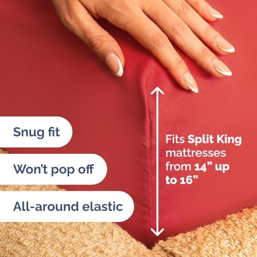 Flex Top Split Head King 4 Piece Sheet Set - Ultra-Soft, Breathable - Red - Image 4