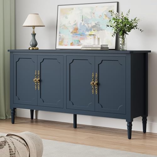 RoyalCraft Buffet Cabinet with Storage, Vintage Sideboard with Adjustable Shelves, Mid Century Modern Painted Credenza Coffee Bar for Kitchen, Dining Room, Entryway, Blue - Image 3