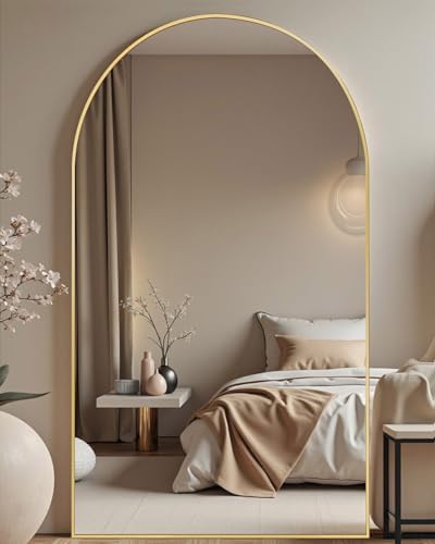 DMWOODFL 77x38 Inch Gold Arched Full Length Mirror - Freestanding Floor Mirror with Stand, Shatterproof Glass & Anti-Tip Base for Large Living Room, Bedroom, Entryway by DMWOODFL