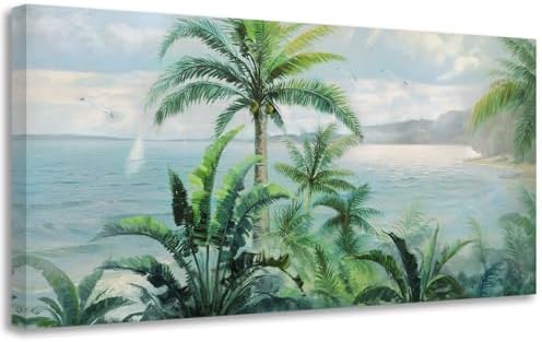 Anolyfi Palm Tree Green Tropical Canvas Wall Art for Living Room 48"x24" - Image 2