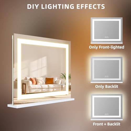FENCHILIN Vanity Mirror with Lights, 22" x 19" Backlit + Front Lit Hollywood Makeup Mirror LED Strip with 3 Colors Modes Smart Touch for Dressing Room & Bedroom White - Image 6