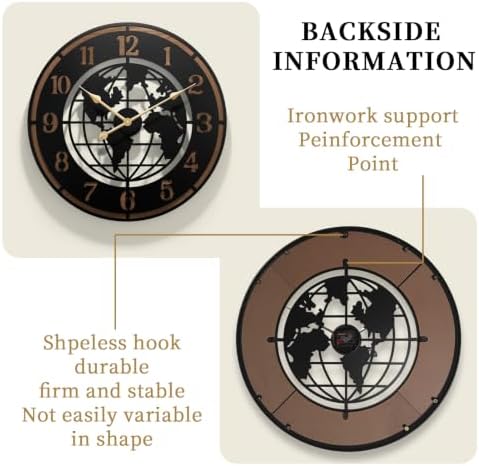 Large World Map Wall Clock,32" Wooden Minimalist Modern Clock - Image 4