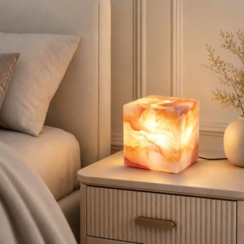 Marble Lamp Luxury Stone Table Lamp Type-C Rechargeable Touch Night Light Small Bedside Lamp Cordless Ambient Light for Home Decor, Bedroom, Living Room & Office (Red Ice Jade) by PanManner